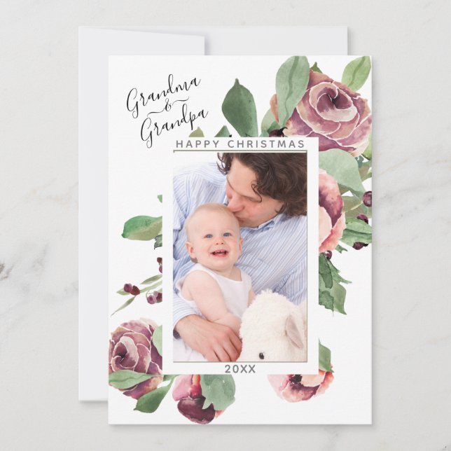 Großeltern Weihnachts-Foto Blumenreath Feiertagskarte (Vorderseite)