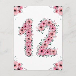 Großer 12. Geburtstag Rosa Blumen Mädchen Grüne Bl Postkarte