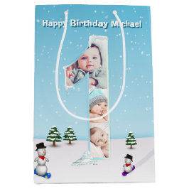 Grosser 1. Geburtstag Winterschnee Eisbedeckung Mittlere Geschenktüte