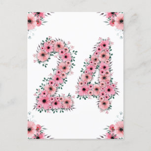 Großer 24. Geburtstag Rosa Blumen Mädchen Grüne Bl Postkarte