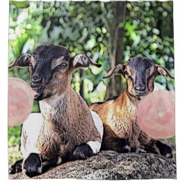 Größer als das Leben Alpenziegen mit Bubblegum Duschvorhang