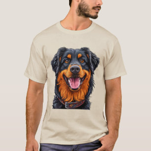 Grosser, ausdrucksstarker Hund mit einem lebendige T-Shirt