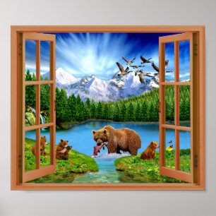 Großer Bärn-Wildnis-Fake-Fenster-Plakat Poster