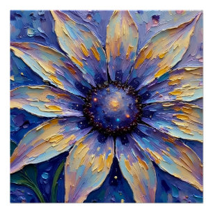 Großer blauer Blumen-Impressionistendruck Botani Poster