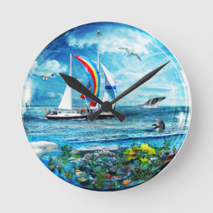 Großer blauer Ozean-Blasen-Natur-Spielplatz Runde Wanduhr