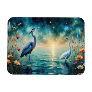 Großer blauer Reiher und Silberreiher Blumen Frühl Magnet