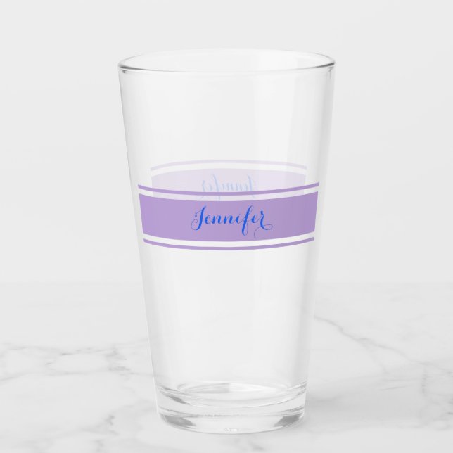 Grosser blauer Skriptname, Lavenderstreifen auf We Glas (Vorderseite)