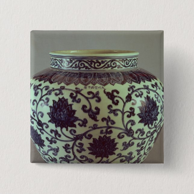 Großer blauer und weißer Ming Vase Button (Vorderseite)