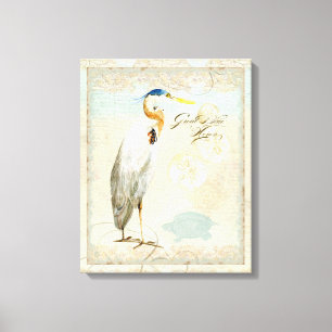 Großer Blaureiher Küstenstrand - Aquarellkunst Leinwanddruck