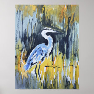 Großer Blaureiher-Marsch-Expressionist Poster