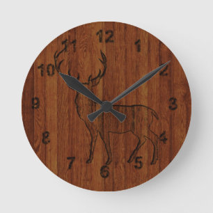 Großer Bock aus Holz geschnitzt Runde Wanduhr