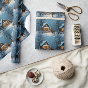 Großer Bock besucht ein verschneites Weihnachten Geschenkpapier
