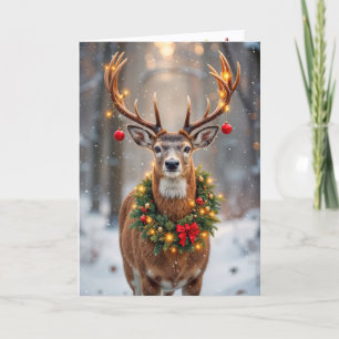 Großer Bock mit leuchtendem Weihnachtskranz Karte