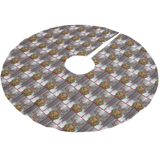 Großer Bock mit leuchtendem Weihnachtskranz Polyester Weihnachtsbaumdecke (Schrägansicht)