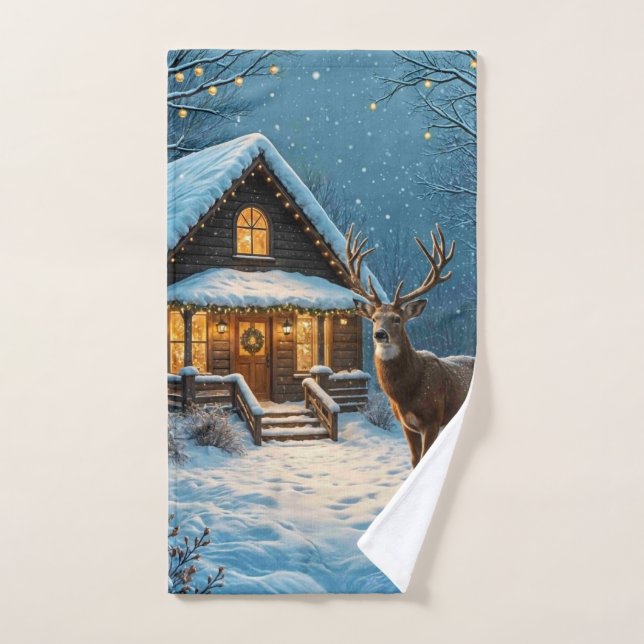 Großer Bocks Besuch an einem schneebedeckten Weihn Handtuch (Handtuch)