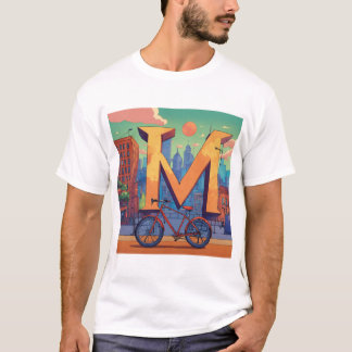 Großer Buchstabe M mit einem Fahrrad im Hintergrun T-Shirt