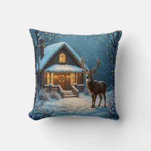 Großer Bucks Weihnachtsbesuch im Schnee Kissen