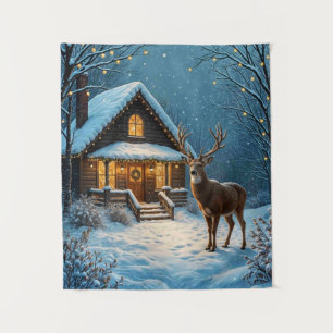 Großer Bucks Weihnachtsbesuch im Schnee Wandteppich