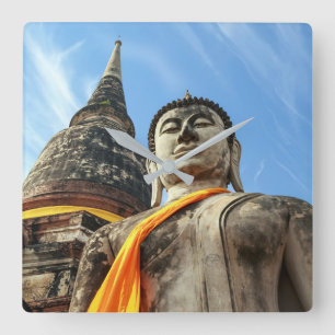 Grosser Buddha in Ayutthaya, Thailand Quadratische Wanduhr
