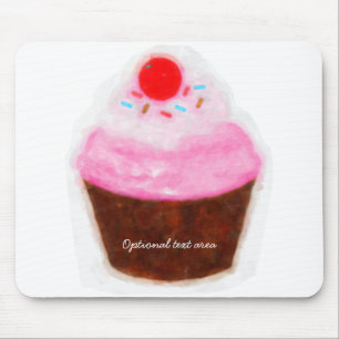 Großer Cupcake & Kirsche Wasserfarbe Personalisier Mousepad