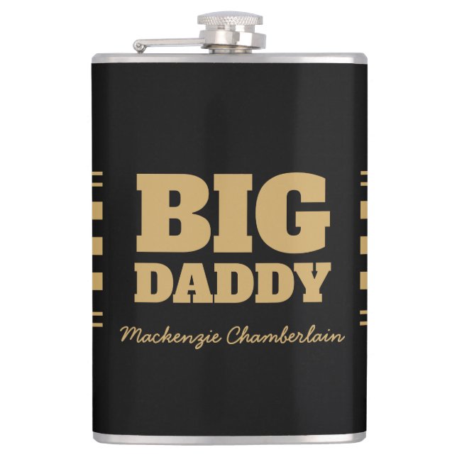 Großer Daddy Karo-Faux-Gold und Schwarz Flachmann (Vorderseite)