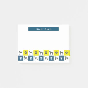 Großer Dan Hund & Paw Gelb & Blau Silhouette Post-it Klebezettel