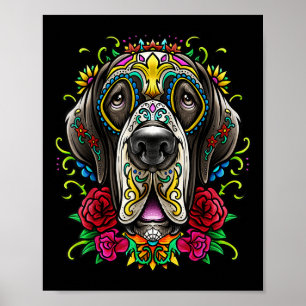 Großer Dan Hund Tattoo-Tag der toten, floralen mex Poster