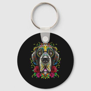 Großer Dan Hund Tattoo-Tag der toten, floralen mex Schlüsselanhänger