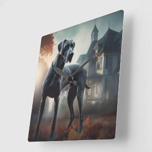 Großer Däne Halloween Gruselig Quadratische Wanduhr