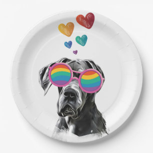 Großer Däne Hund am Herztag Valentinstag Pappteller