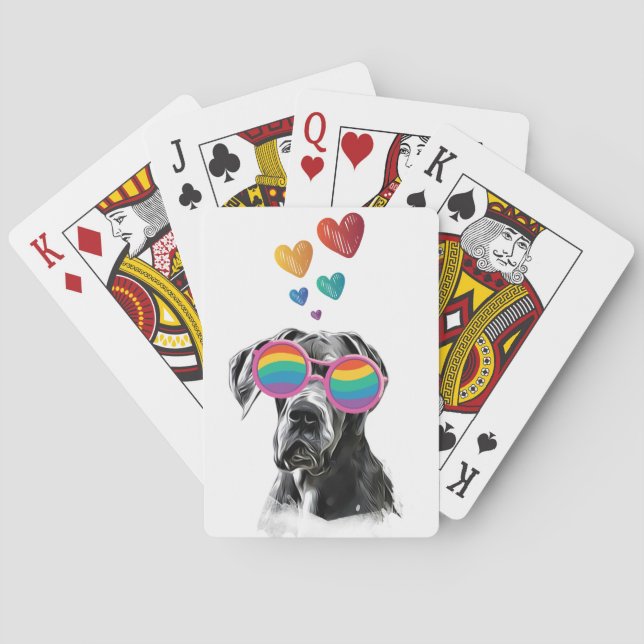 Großer Däne Hund am Herztag Valentinstag Spielkarten (Rückseite)