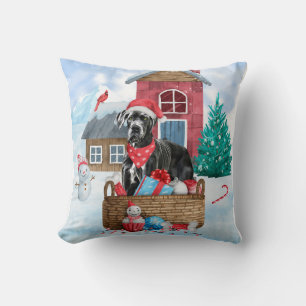 Großer Dane Hund im Schnee Weihnachtshundehaus Kissen