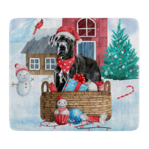 Großer Dane Hund im Schnee Weihnachtshundehaus Schneidebrett