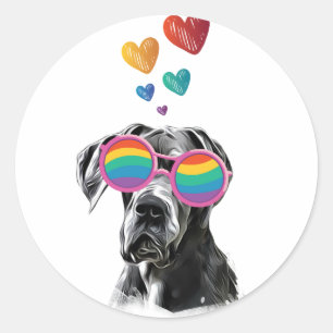 Großer Däne Hund mit Herzen Valentinstag Runder Aufkleber