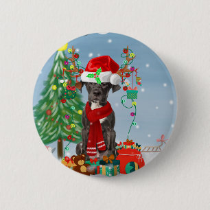 Großer Dane Hund mit Weihnachtsgeschenken Button