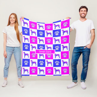 Großer Dane Hund & Paw Hot Pink und Blau Fleecedecke