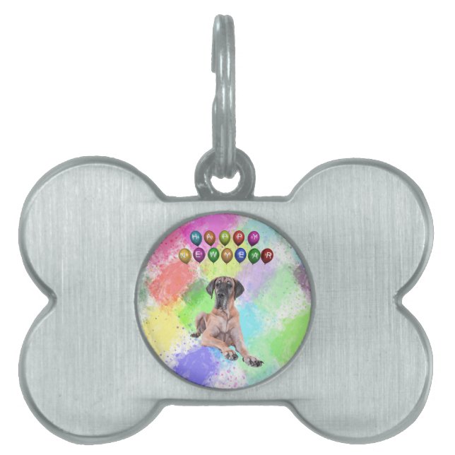 Großer Dane Hund wünscht Glück im neuen Jahr Tiermarke (Vorderseite)