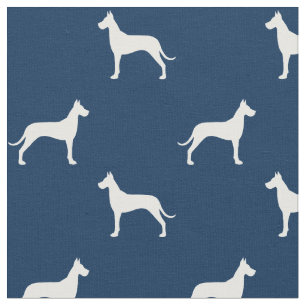 Großer Däne-HundeSilhouette-Muster-Blau und Wei Stoff