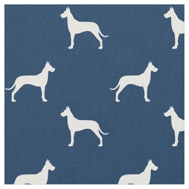 Großer Däne-HundeSilhouette-Muster-Blau und Weiß Stoff (Nahaufnahme)