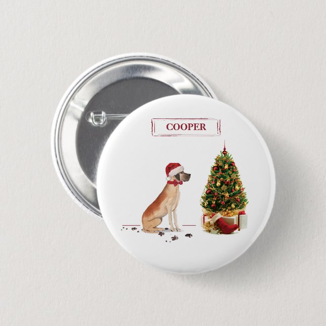 Großer Däne Lustiger Weihnachtshund mit Baum Button (Vorne & Hinten)