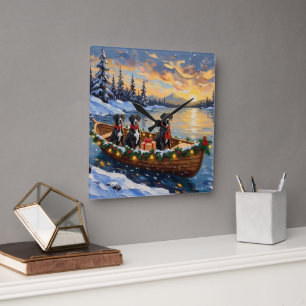 Großer Däne Weihnachtsboot Urlaub Quadratische Wanduhr