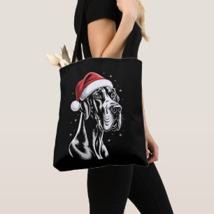 Großer Däne Weihnachtsmann Hut Schwarz Weiß Weihna