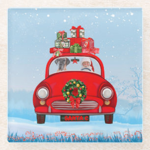 Großer Dänen-Hund in Auto mit dem Weihnachtsmann Glasuntersetzer