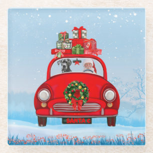 Großer Dänen-Hund in Auto mit dem Weihnachtsmann Glasuntersetzer