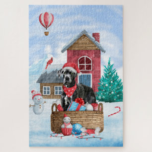 Großer Dänischer Hund im Schnee Weihnachtshundehau Puzzle