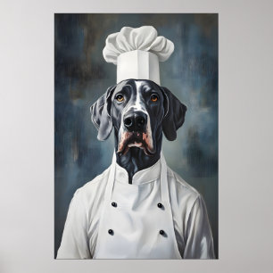 Großer Danischer Hund Mit Kochmütze Poster, Lustig Poster