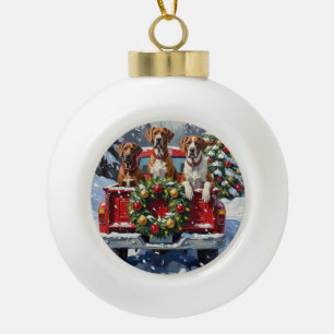 Großer Dänischer Weihnachts-Rot-LKW-Feiertag Keramik Kugel-Ornament