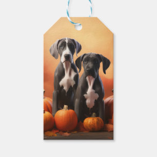 Großer Dänischer Welpe Herbstfreude Kürbis Geschenkanhänger