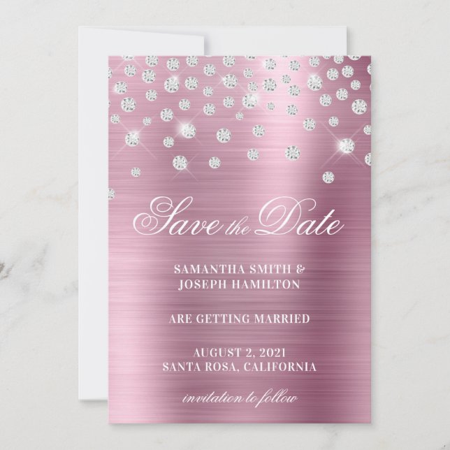 Grosser Diamond Confetti Pink Ombre Foil Save The Date (Vorderseite)