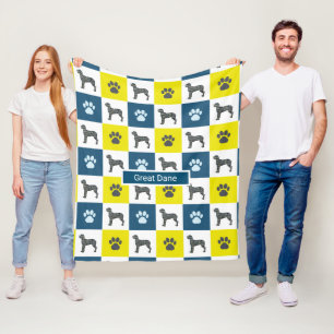 Großer Dog & Paw Print Yellow Grid Silhouette Fleecedecke